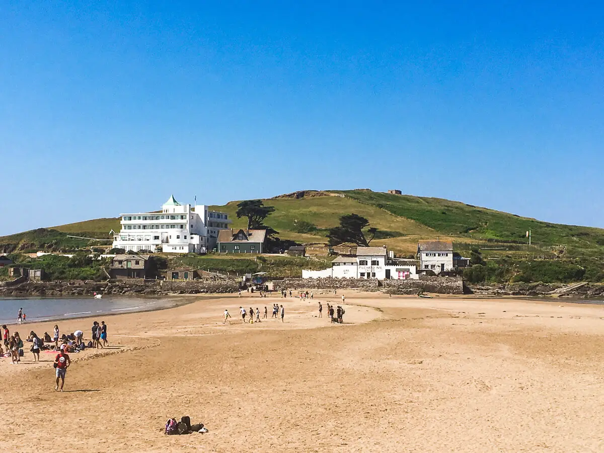 The stretch of beach that is covered by the high tide between Burgh Island and the mainland