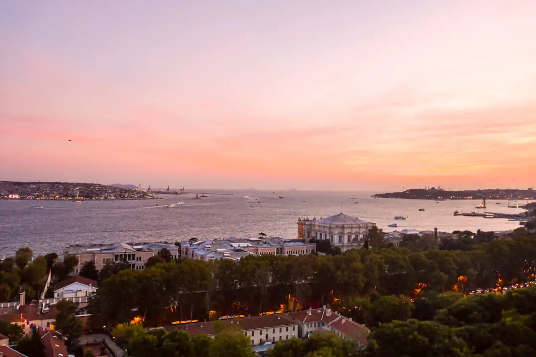 Sunset view from Vogue Restaurant in Istanbul Turkey