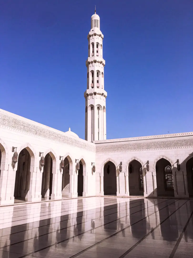 Exterior of Sultan Qaboos Grand Mosque on our private Muscat city tour