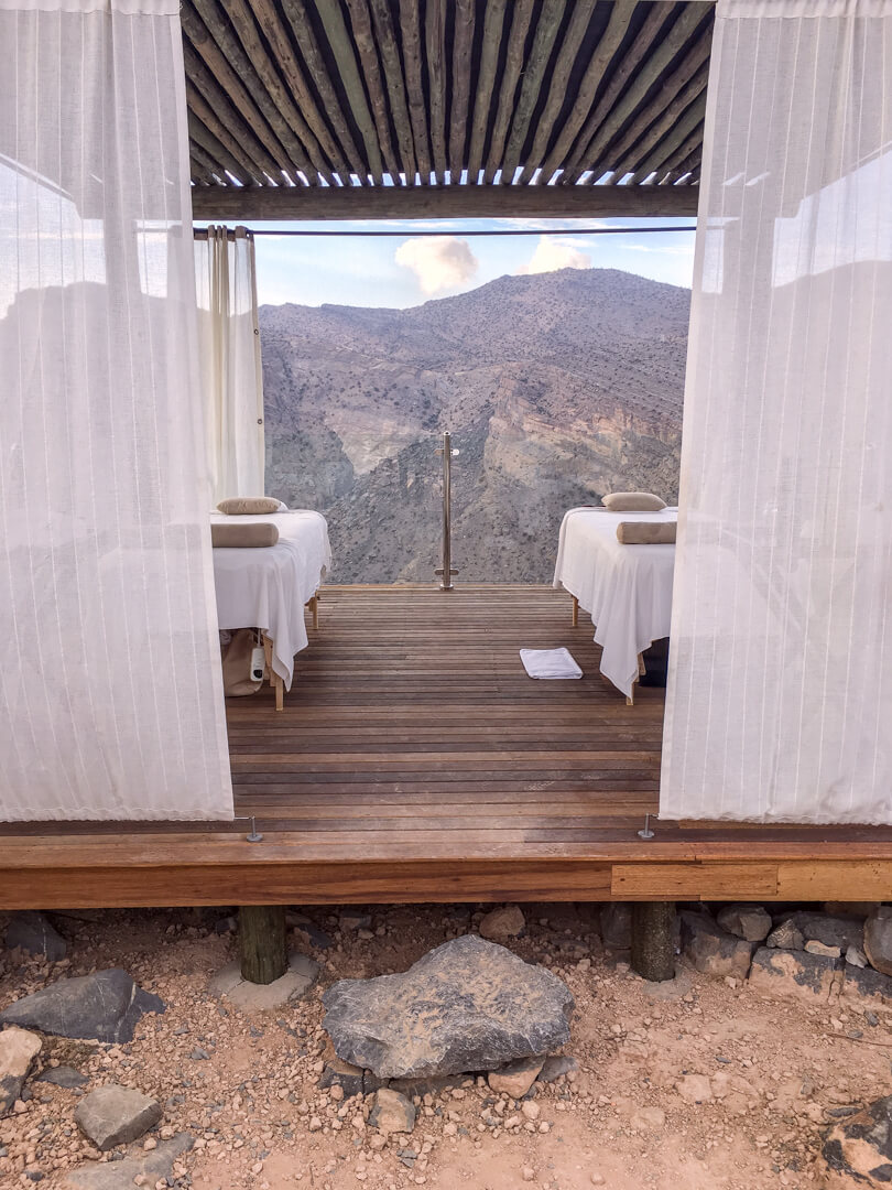 Outdoor massage area at the Alila Jabal Akhdar luxury hotel in Oman