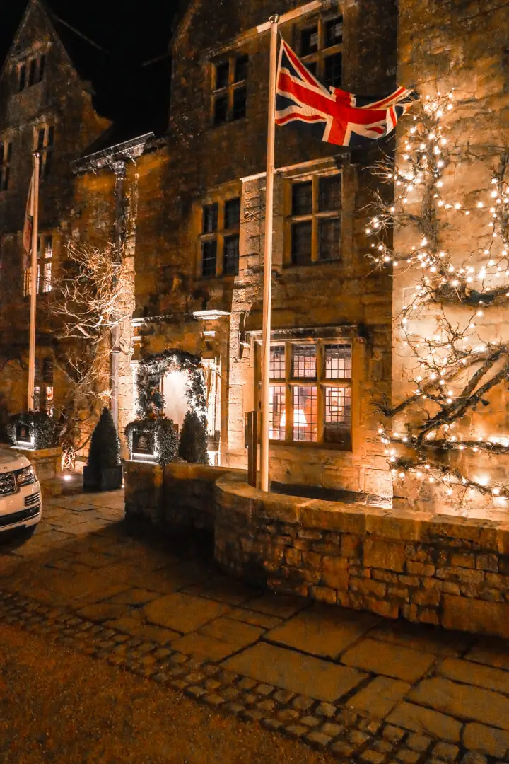 Entrance to the Lygon Arms, a boutique luxury hotel in the village of Broadway in the Cotswolds