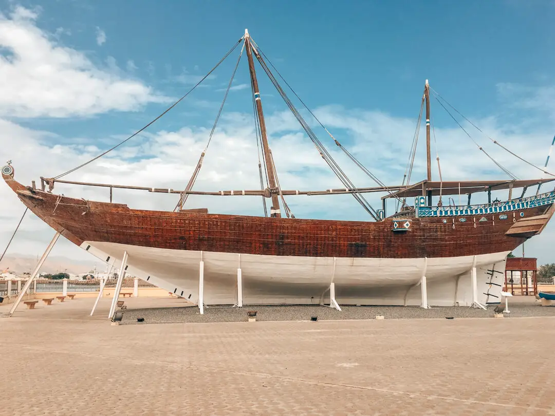 A traditional dhow boat in the coastal town of Sur in Oman