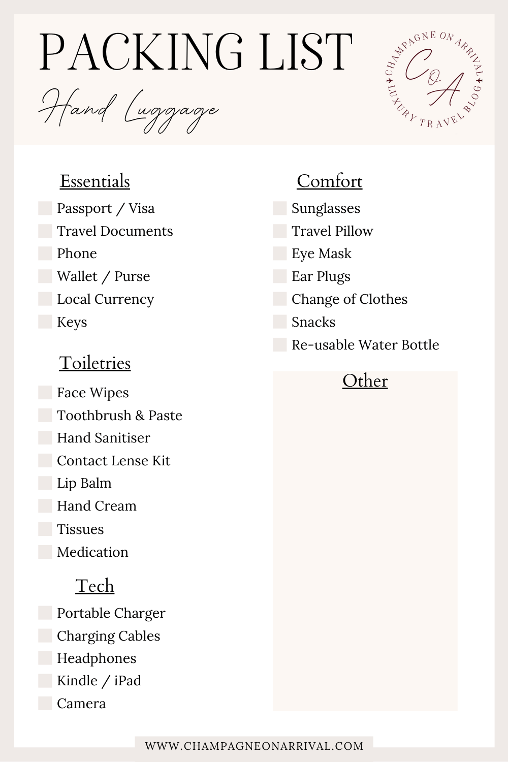 Pin for FREE Printable Carry On Packing List